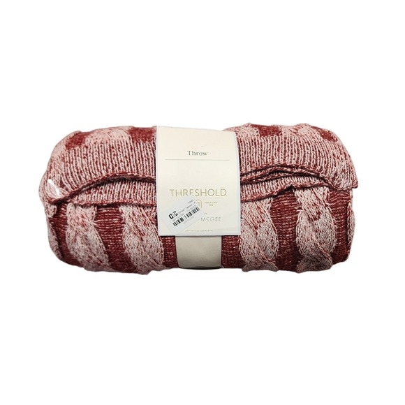 Threshold Other - Threshold‎ with Studio McGee Burgundy and Cream Cable Knit Throw Blanket 50x60